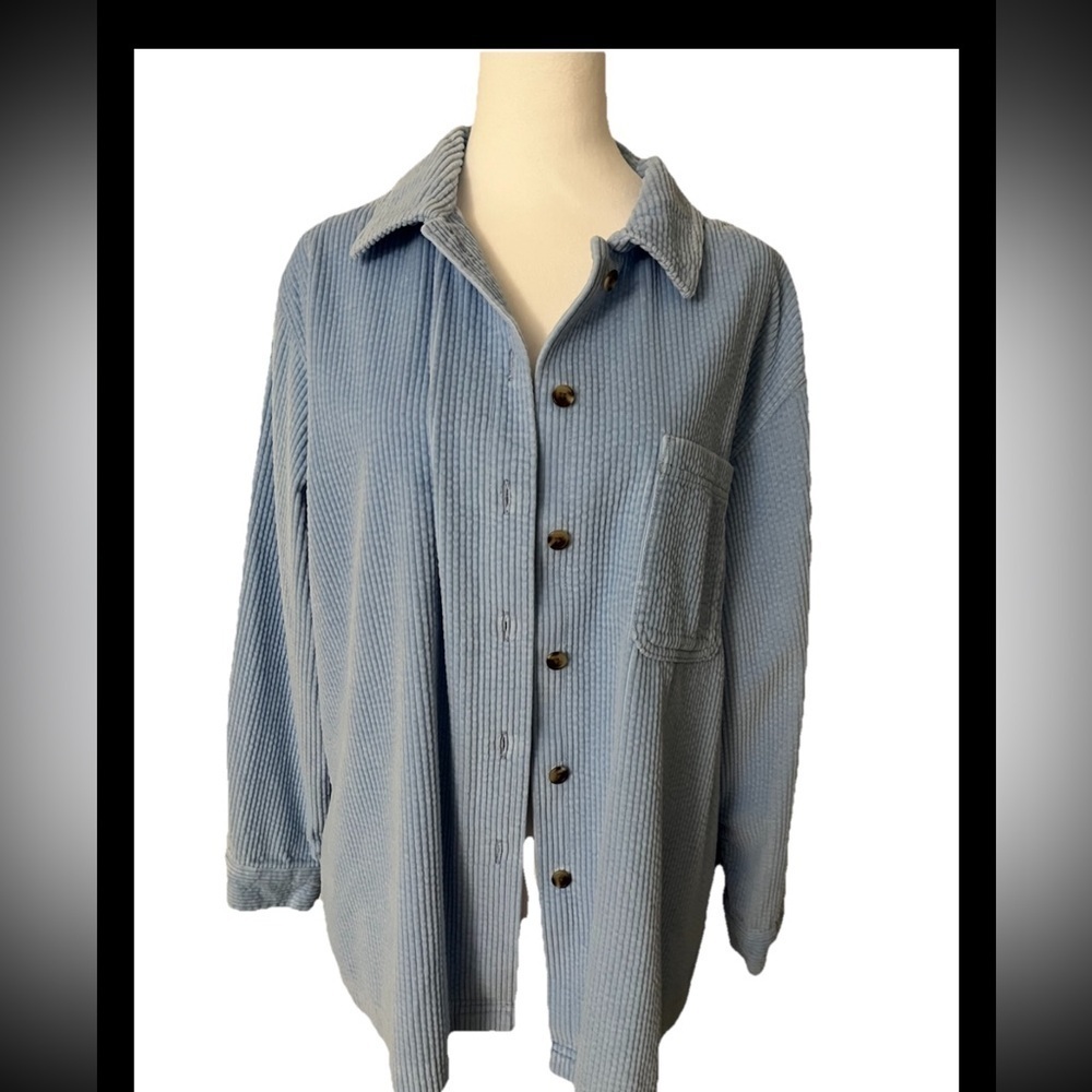 L.L. Bean Corduroy Sky Blue Shacket Button Down XL Petite Excellent Preowned Con